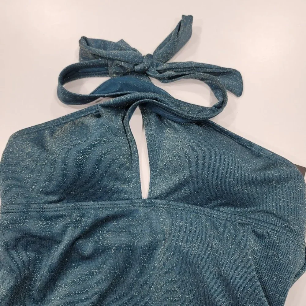 Jones New York One Piece Halter Swimsuit Teal W/ Shimmer
